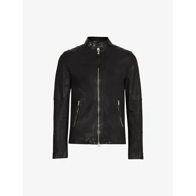 Allsaints Mens Cora Regular-fit Snapback-collar Leather Jacket Jet Black Xxl