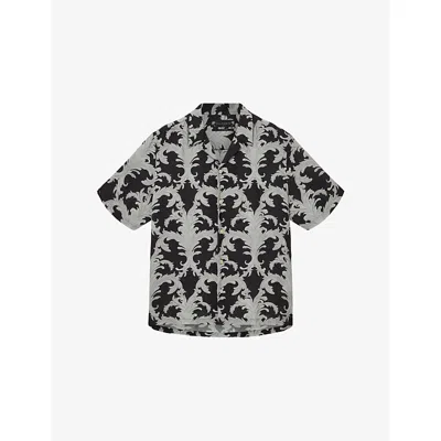Allsaints Mens Motif Graphic-print Short-sleeve Woven Shirt Jet Black Xs