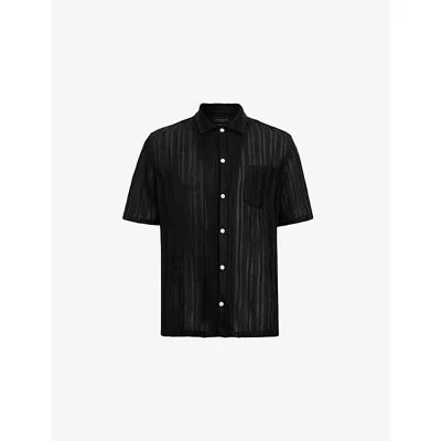 Allsaints Mens Jet Black Sylvan Open-knit Woven Shirt Xs