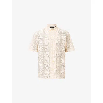 Allsaints Mens Jetstream Whit Netley Short-sleeved Lace Shirt