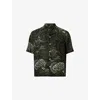 Allsaints Mens Kelp Green Sidewinder Graphic-print Short-sleeve Woven Shirt Xxl