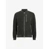Allsaints Mens Grange Green Kemble Regular-fit Zip-up Suede Bomber Jacket