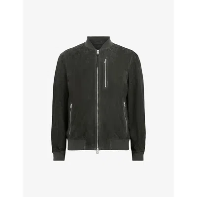 Allsaints Mens Grange Green Kemble Regular-fit Zip-up Suede Bomber Jacket In Grange Green
