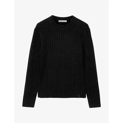 Allsaints Mens Liev Crewneck Wool-blend Jumper Cinder Black M Xs