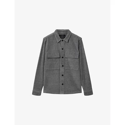 Allsaints Mens Light Grey Hawker Patch-pocket Long-sleeve Stretch-cotton Shirt Xl In Gray
