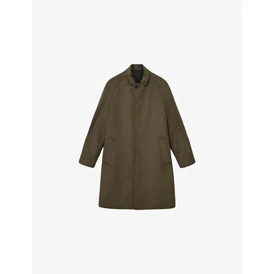 Allsaints Mens Log Brown Trent Single-breasted Wool-blend Coat In Green