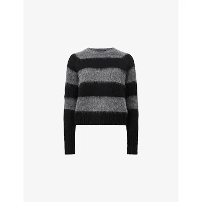 Allsaints Mens Black/grey Lou Crewneck Striped Sparkle Knitted Jumper In Multi