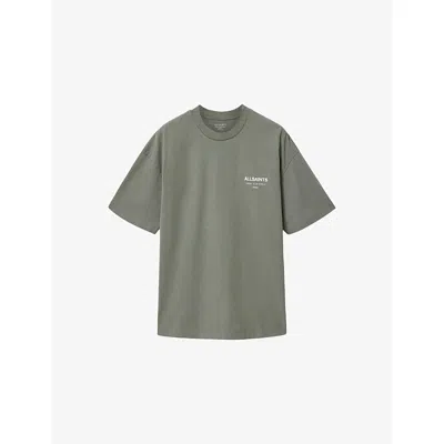 Allsaints Mens Underground Logo-print Relaxed-fit Cotton T-shirt Garnet Green Xl In Gray
