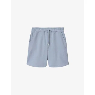 Allsaints Mens Maya Blue Asher Logo-embroidered Cotton Sweat Shorts Xs In Gray