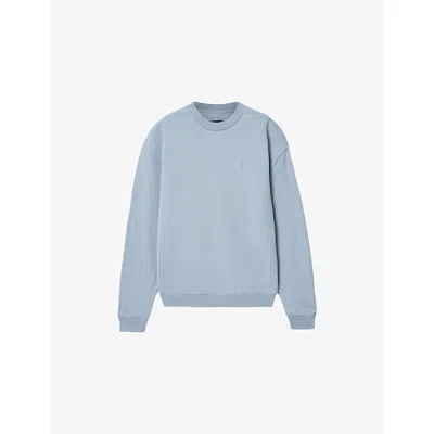 Allsaints Mens Maya Blue Asher Logo-embroidered Cotton Sweatshirt Xl