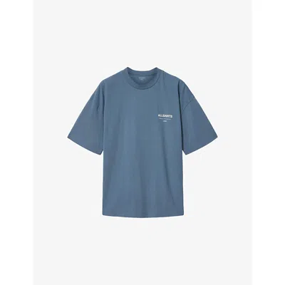 Allsaints Mens Maya Blue Underground Logo-print Relaxed-fit Cotton T-shirt
