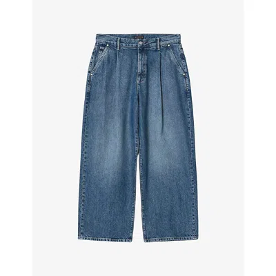 Allsaints Mens Mid Indigo Daze Wide-leg Denim-blend Jeans In Blue