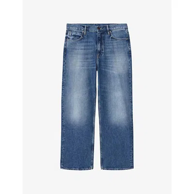 Allsaints Mens Mid Indigo Mullen Straight-leg Jeans In Blue