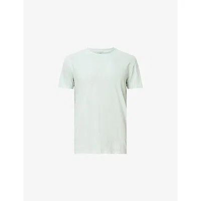ALLSAINTS MENS MINERAL GREEN BODEGA RAW-EDGE SHORT-SLEEVE STRETCH COTTON T-SHIRT