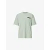 Allsaints Mens Mineral Green Redact Embroidered-box Organic-cotton T-shirt