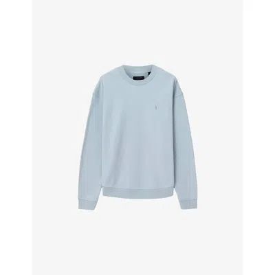 Allsaints Mens Misty Blue Asher Logo-embroidered Cotton Sweatshirt