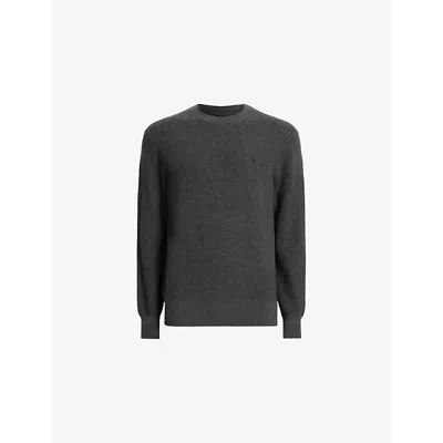 Allsaints Mens Monument Grey Aspen Logo-embroidered Organic-cotton And Wool-blend Jumper Xs