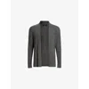 Allsaints Mens Mode Ramskull-embroidered Merino-wool Cardigan Monument Grey