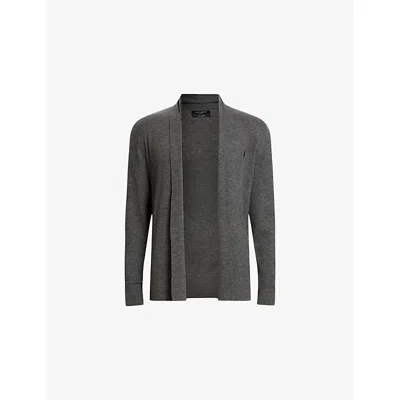 Allsaints Mens Mode Ramskull-embroidered Merino-wool Cardigan Monument Grey