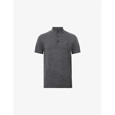 Allsaints Mens Mode Short-sleeve Merino Wool Polo Shirt Monument Grey