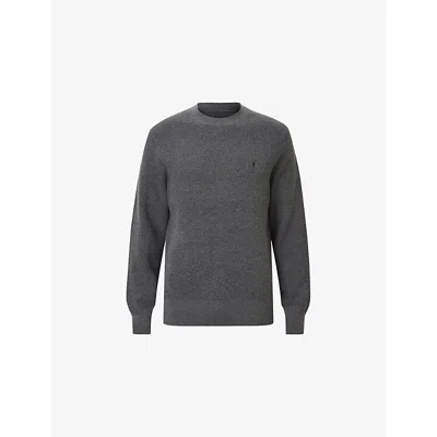 Allsaints Mens Moon Grey Aspen Logo-embroidered Cotton And Wool-blend Jumper Xl In Gray