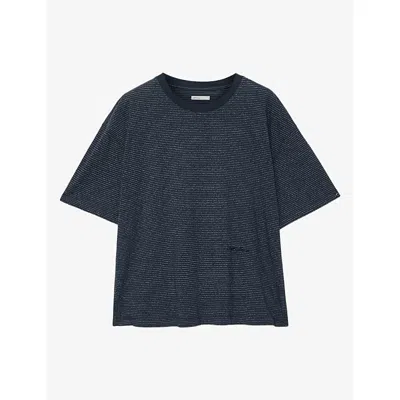 Allsaints Mens Navy Blue Axel Striped Cotton-blend T-shirt Xxl