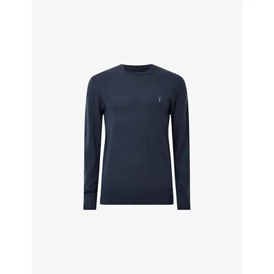 Allsaints Mens Mode Merino Marl-pattern Wool Crew Jumper Navy Blue Xs