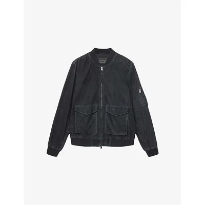 Allsaints Mens Navy Blue Pasilla Suede Bomber Jacket