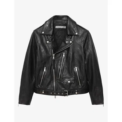 Allsaints Mens Neo Slim-fit Leather Biker Jacket Black Xl