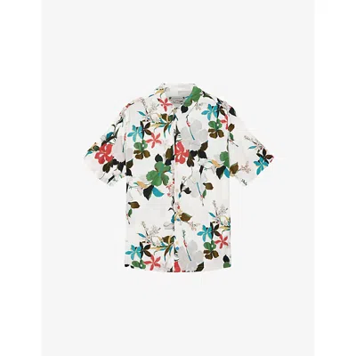 Allsaints Koh Chang Floral Short Sleeve Cotton Button-up Shirt In White