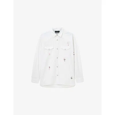 Allsaints Mens Off White Portman Chest-pocket Cotton Shirt Xs