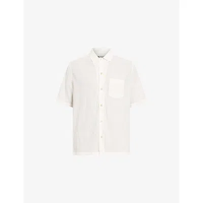 Allsaints Mens Off White Walton Relaxed-fit Short-sleeve Stretch-crepe Shirt
