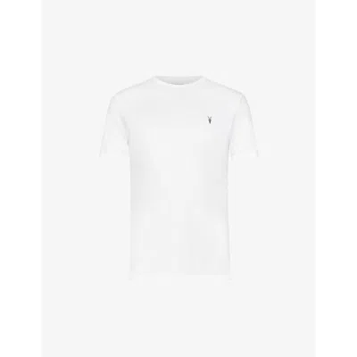ALLSAINTS MENS OPTIC WHITE BRACE LOGO-EMBROIDERED COTTON-JERSEY T-SHIRT