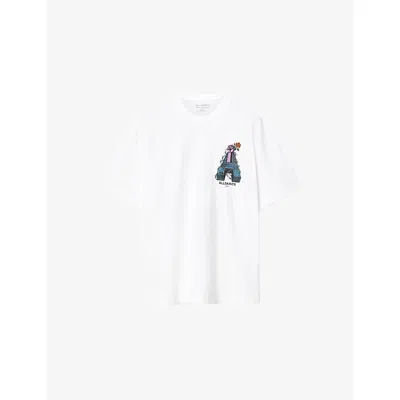 ALLSAINTS MENS OPTIC WHITE DEFIANCE GRAPHIC-PRINT COTTON-JERSEY T-SHIRT XL