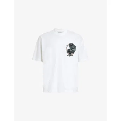 Allsaints Mens Optic White Snakebite Graphic-print Cotton T-shirt