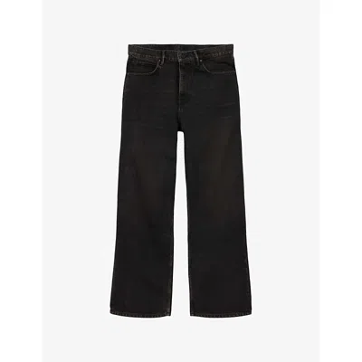 Allsaints Mens Overdyed Brown Lenny Wide-leg Denim Jeans In Black