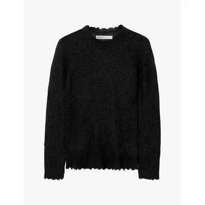 Allsaints Mens Parx Distressed Stretch Alpaca-blend Jumper Black
