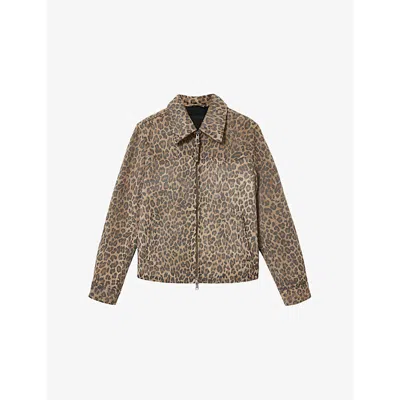 Allsaints Mens Peanut Brown Leo Dellcot Suede Jacket In Animal Print