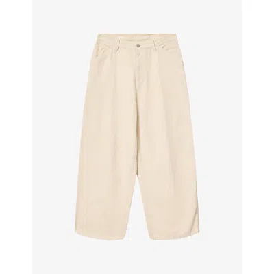 Allsaints Mens Pebble White Jackson Barrel-leg Cotton Trousers In Neutral