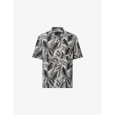 Allsaints Mens Pebblestone Gr Marseille Graphic-print Linen-cotton Shirt