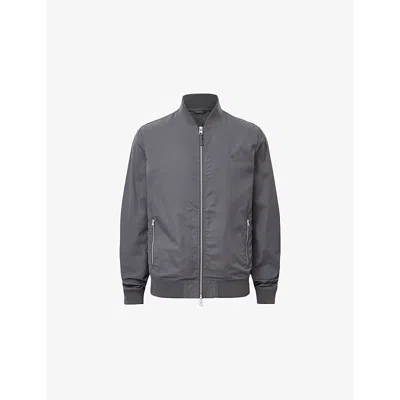 Allsaints Mens Bassett Ramskull-embroidered Cotton-blend Bomber Jacket Pillar Grey