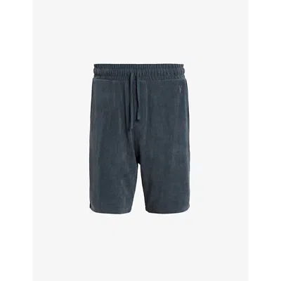 Allsaints Mens Felix Logo-embroidered Relaxed-fit Recycled-polyester Shorts Pitched Blue Xs