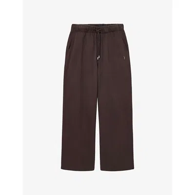 Allsaints Mens Asher Ramskull-embroidered Cotton Jogging Bottoms Plum Brown