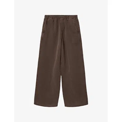 Allsaints Mens Plum Brown Korten Elasticated-waist Lyocell And Linen Trousers