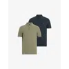 Allsaints Mens  Reform Logo-embroidered Short-sleeve Cotton Polo Pack Of Two In Potion Blue/gr