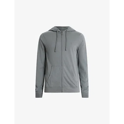 Allsaints Mens Brace Zipped Organic Cotton-jersey Hoody Rain Grey