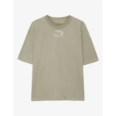 Allsaints Mens Raphy Logo-print Short-sleeve Cotton T-shirt Fennel Green Xs In Brown