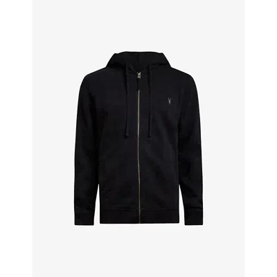 Allsaints Mens Black Raven Slim-fit Cotton-fleece Hoody