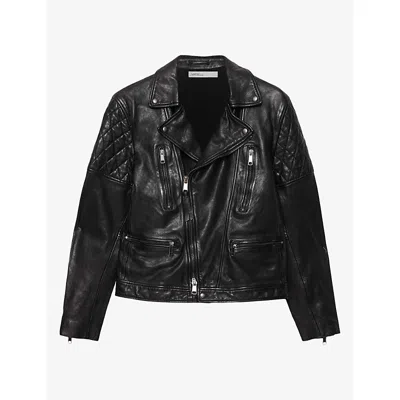 Allsaints Mens Reed Asymmetric-zip Leather Jacket Black