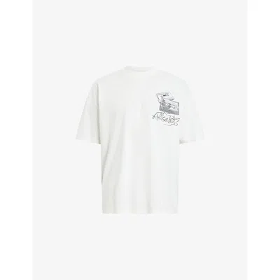 Allsaints Mens Chalk White Reel Graphic-print Short-sleeve Cotton T-shirt Xs